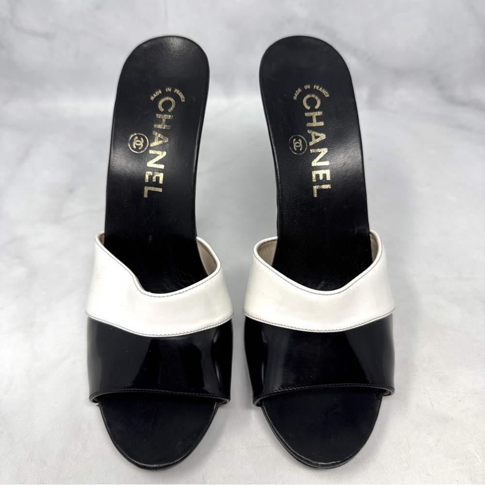 CHANEL Vintage Y2K Leather Open Toe Platform Slide Mule Sandal Heels Retro 90s - Picture 4 of 16